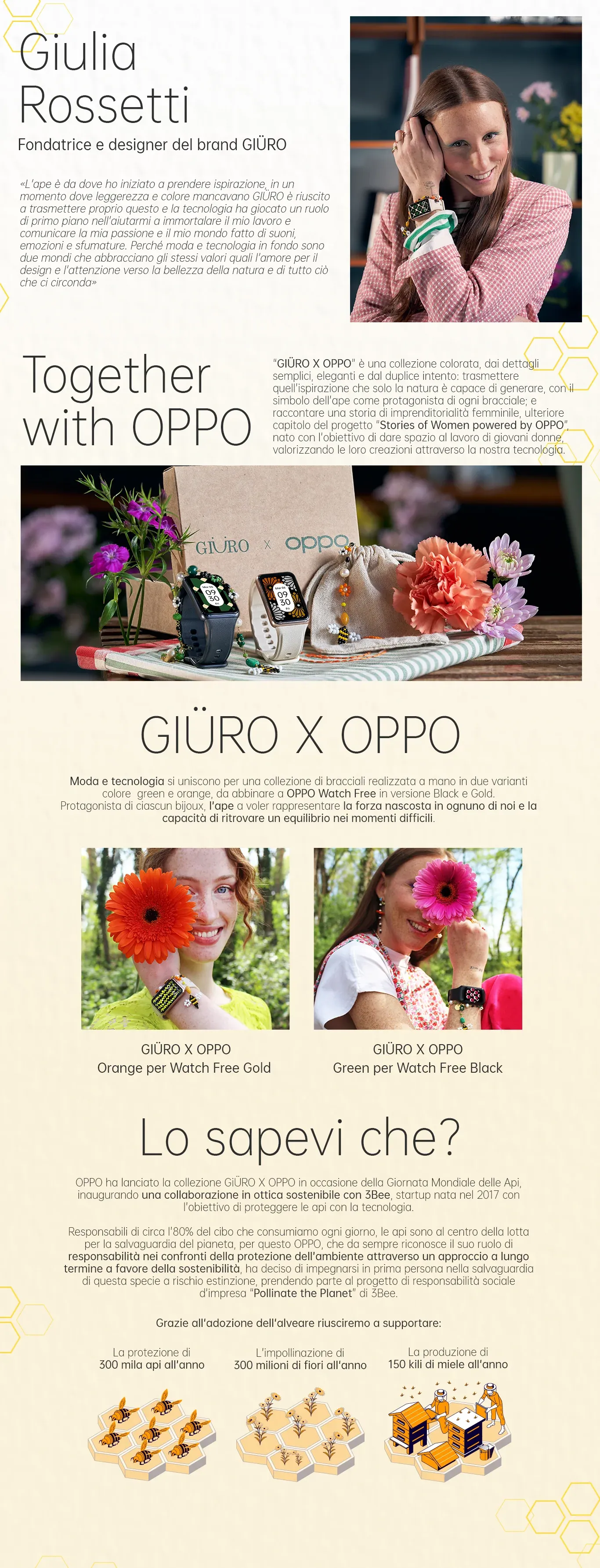 Giulia Rossetti è fondatrice e designer del brand GIÜRO. GIÜRO x OPPO è una collezione di bracciali realizzata a mano da abbinare a OPPO Watch Free