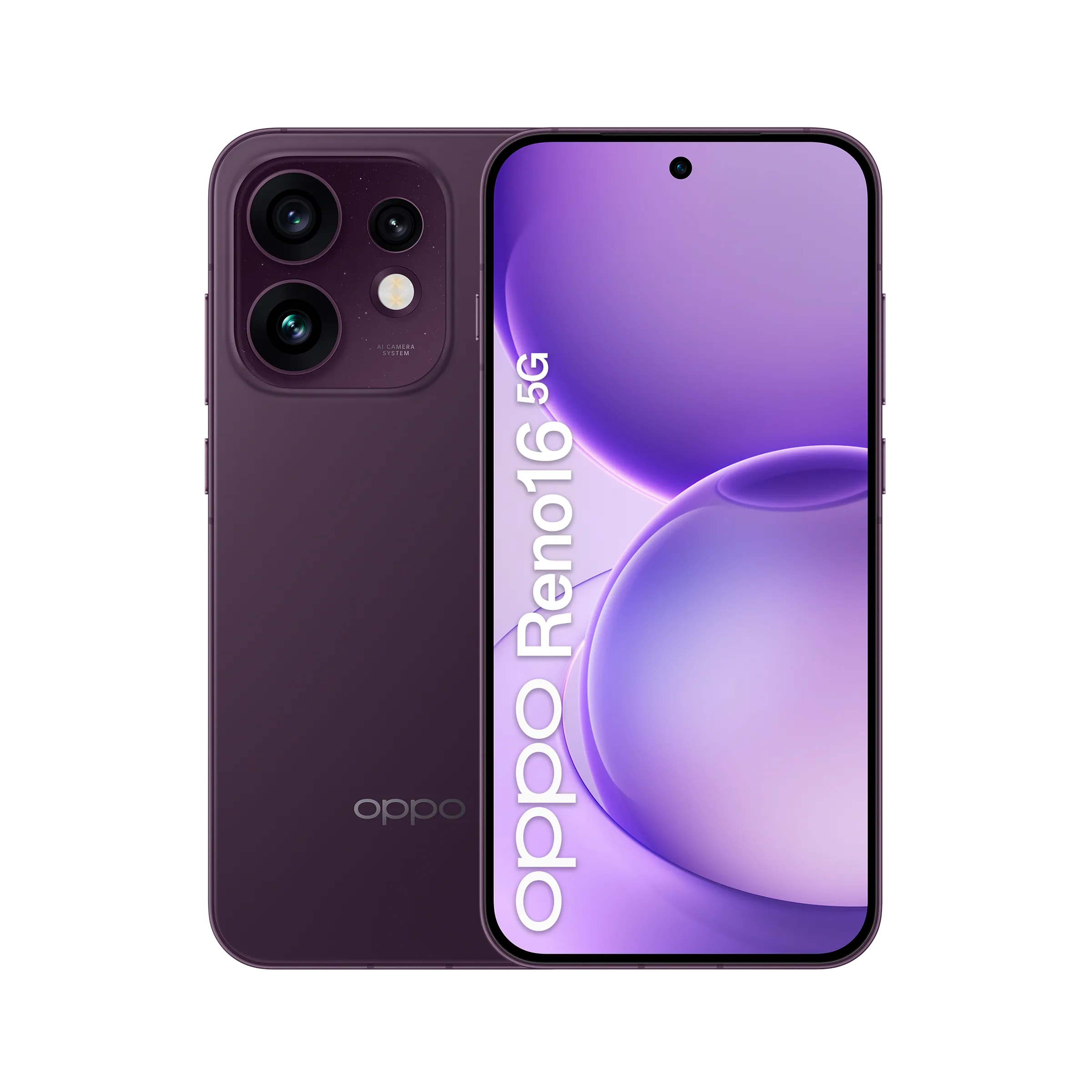 OPPO Reno16 5G Purple Black scatto prodotto fronte retro